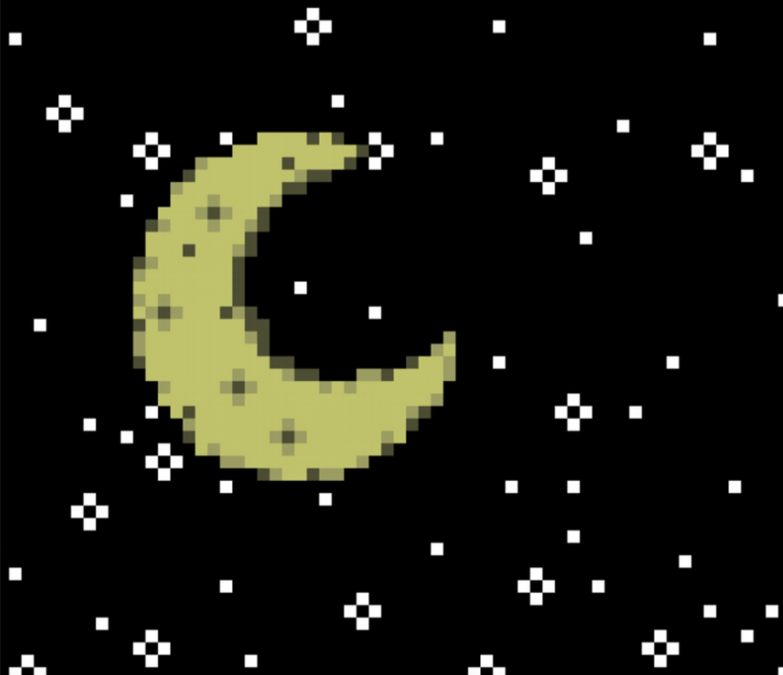 Pixel-art crescent moon on a starfield
